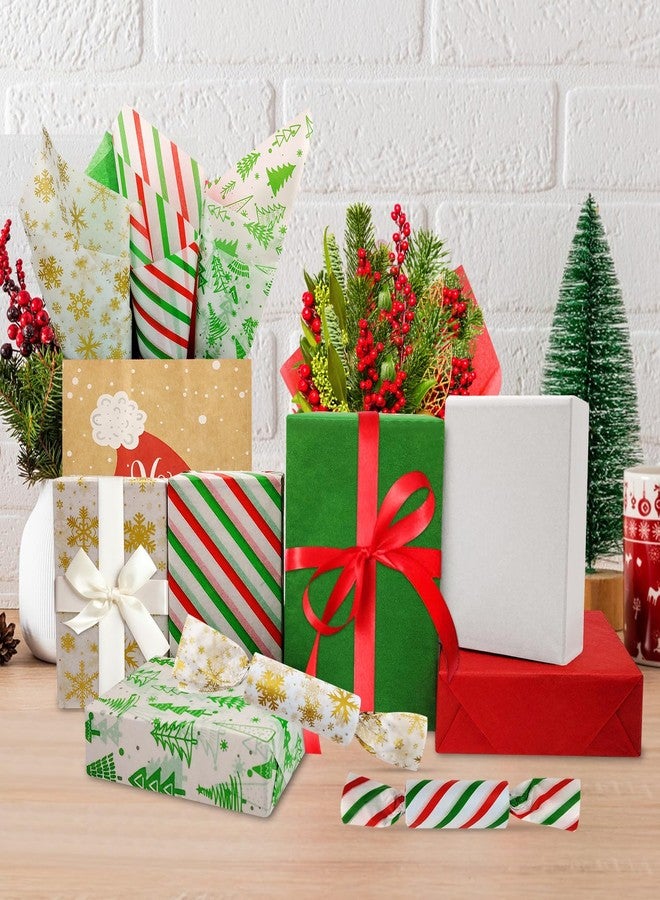 AORZIT Christmas Tissue Paper for Gift Bags 60 Sheet, AORZIT 14x20 Inch Christmas Gift Wrapping Paper Bulk White Red Green, Stripe, Snowflake Design for Present Boxes, Xmas Gift Bags Boxes - Image 4